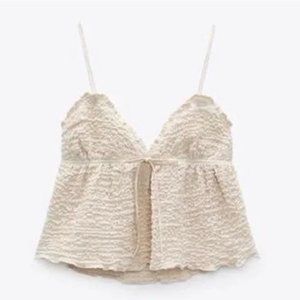 Zara Textured V-neck Babydoll Tank Top